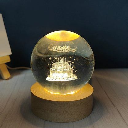 White crystal ball night light with USB plug showing uniform illumination and decorative design options