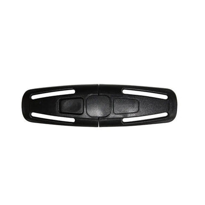 Black nylon PA66 5-point design child car seat buckle clip, dimensions 14.5cm by 4cm.