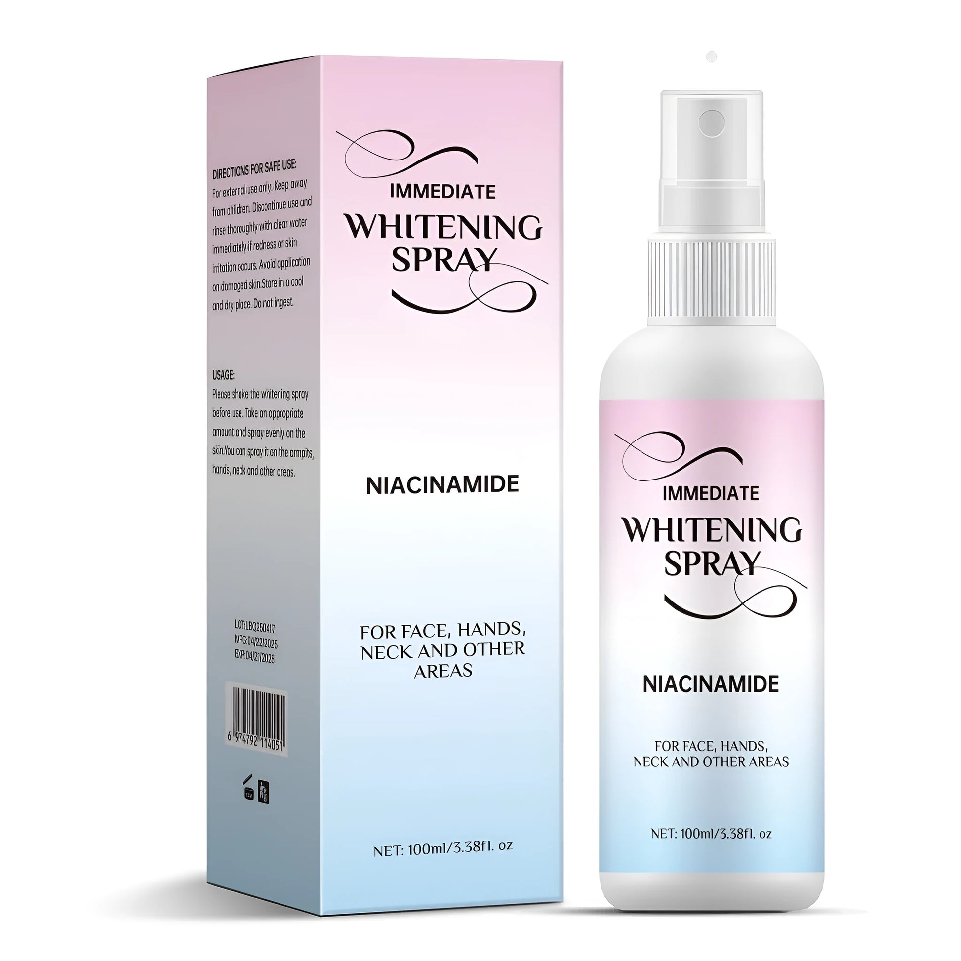 A 100ml sweat-proof whitening spray bottle for brightening skin colour.