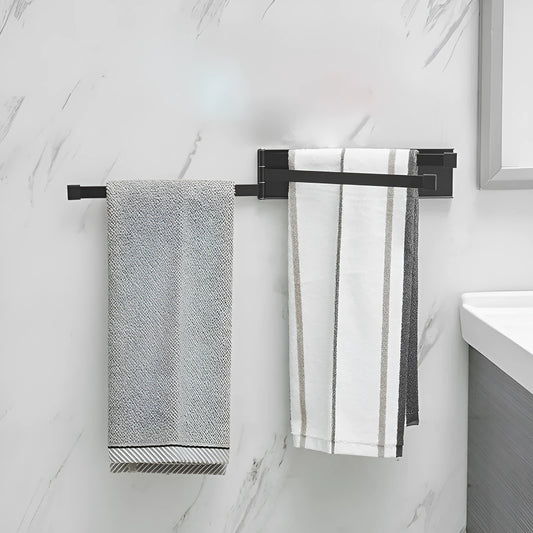 Nordic style black or white carbon steel towel rack with no-drill installation for bathrooms.