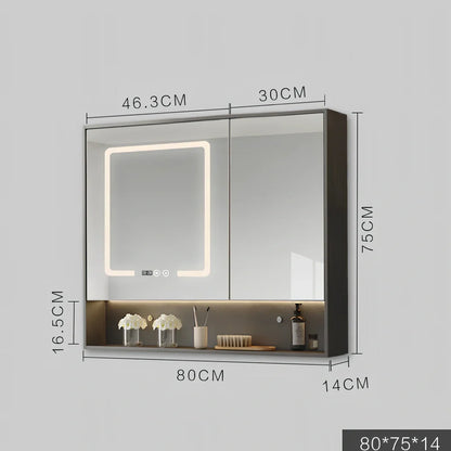 Wall-mounted bathroom mirror cabinet with LED lights and anti-fog technology in solid wood construction