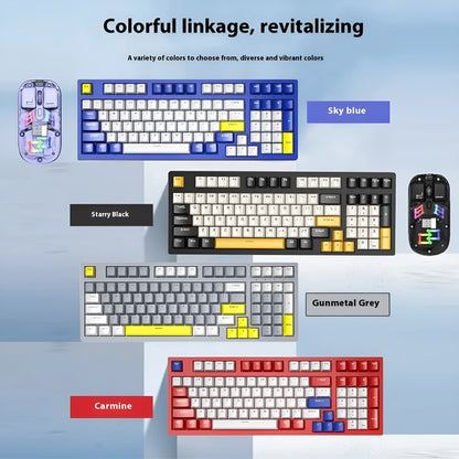 K98 mechanical keyboard and matching wireless mouse in a selected colour from the range on a desk.