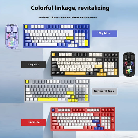 K98 mechanical keyboard and matching wireless mouse in a selected colour from the range on a desk.