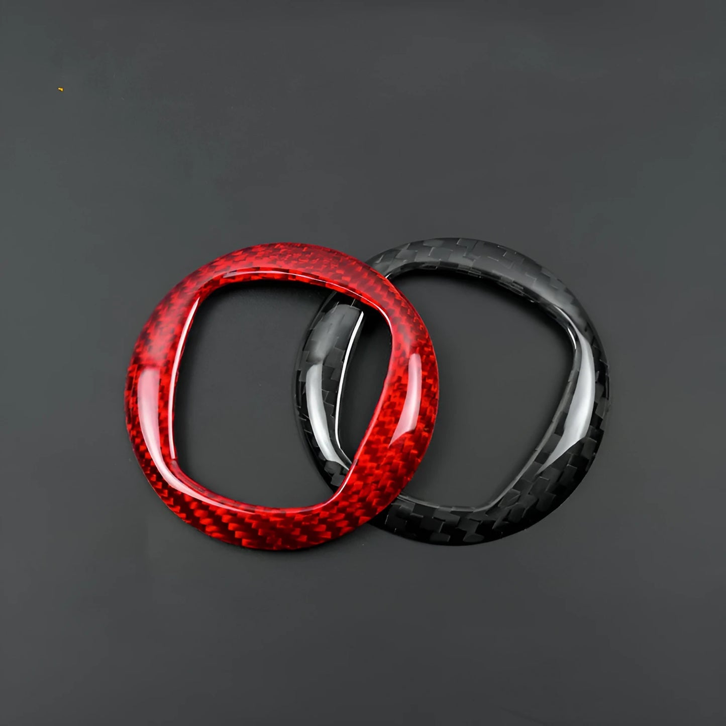 Real dry carbon fibre steering wheel decorative cover in black and red colour options.