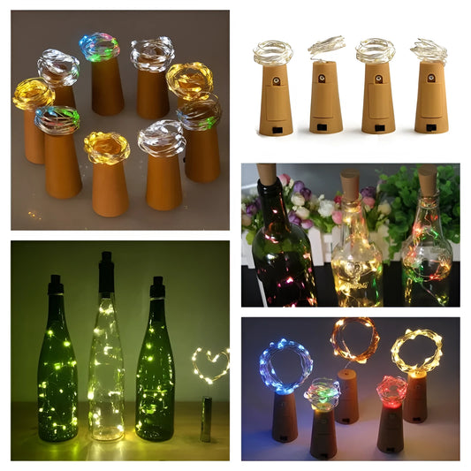 Copper wire LED string light with 20 bulbs wrapped around wine bottle for decorative lighting