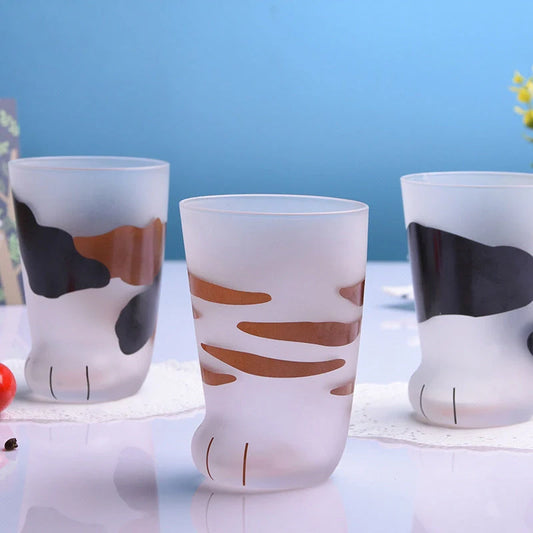 Adorable Cat Paws Glass Mug for coffee and milk, featuring a unique cat paw design.