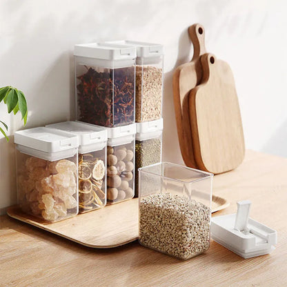 White transparent plastic storage container for grains with Japanese design, 400ml capacity, 10.9x10x7cm