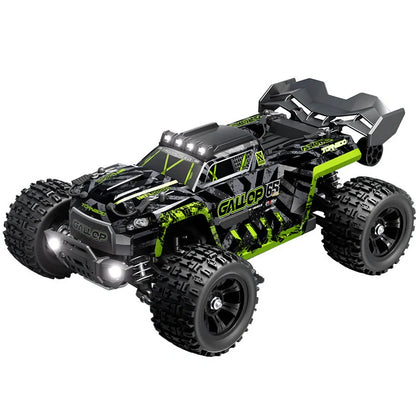 Green brushless remote control car with four-wheel drive and metal components for outdoor racing