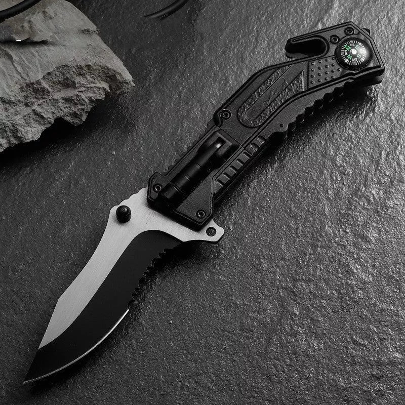 Tactical folding knife with black handle and 3Cr13 blade for survival