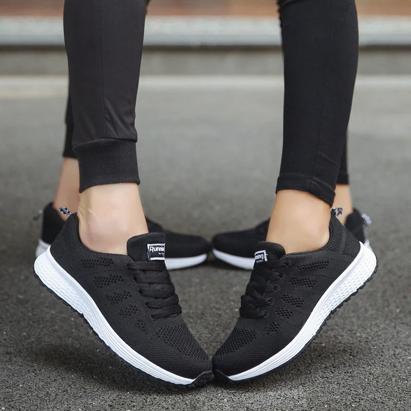 Women's mesh sports sneakers with low wedge heel in multiple colors