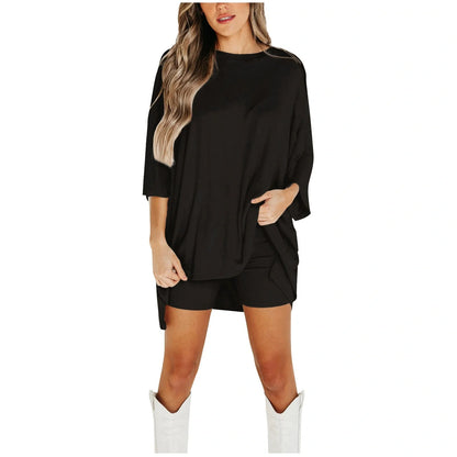 Chic casual viscose top and shorts set in various colors for women
