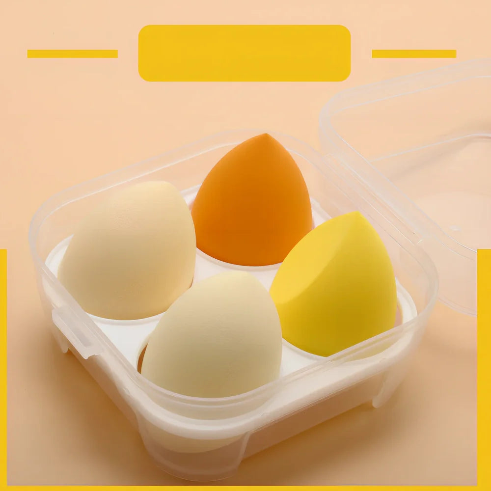 Four Beauty Egg makeup eggs in different colours with diagonal cut design, each measuring 60x40mm