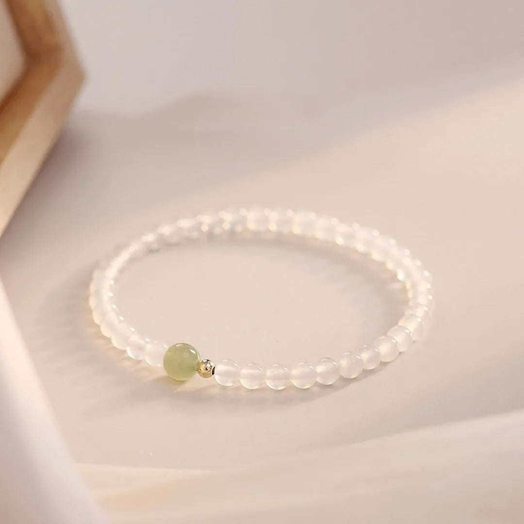 15cm natural white agate women's bracelet with New Chinese style design on wrist