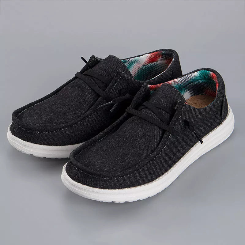 Men's casual canvas loafers in various colors with breathable design and shock-absorbing sole