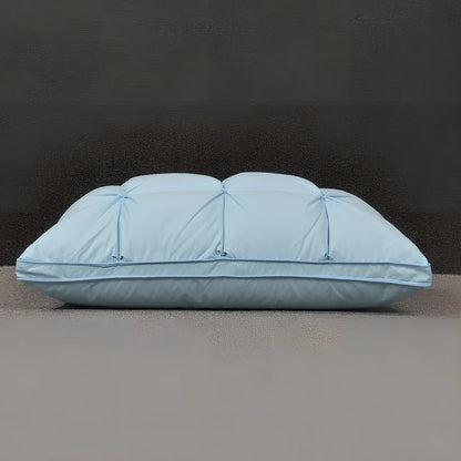 Rectangular white goose down pillow with pure cotton fabric in blue colour option showing 48×74cm dimensions