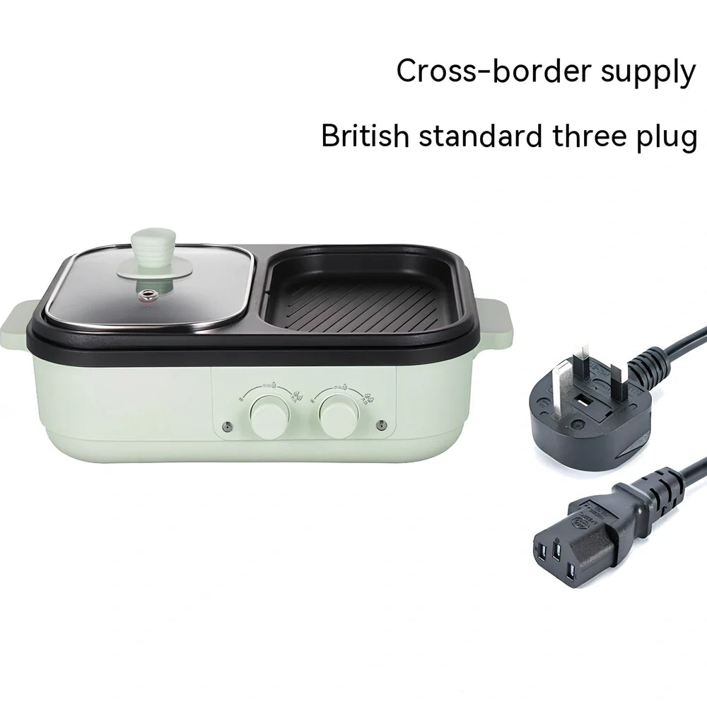 Green electric roasting pot with knob control, 20cm diameter cooking surface