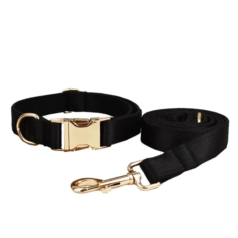 Complete dog walking set with cloth collar, leash, bow, and vest accessories