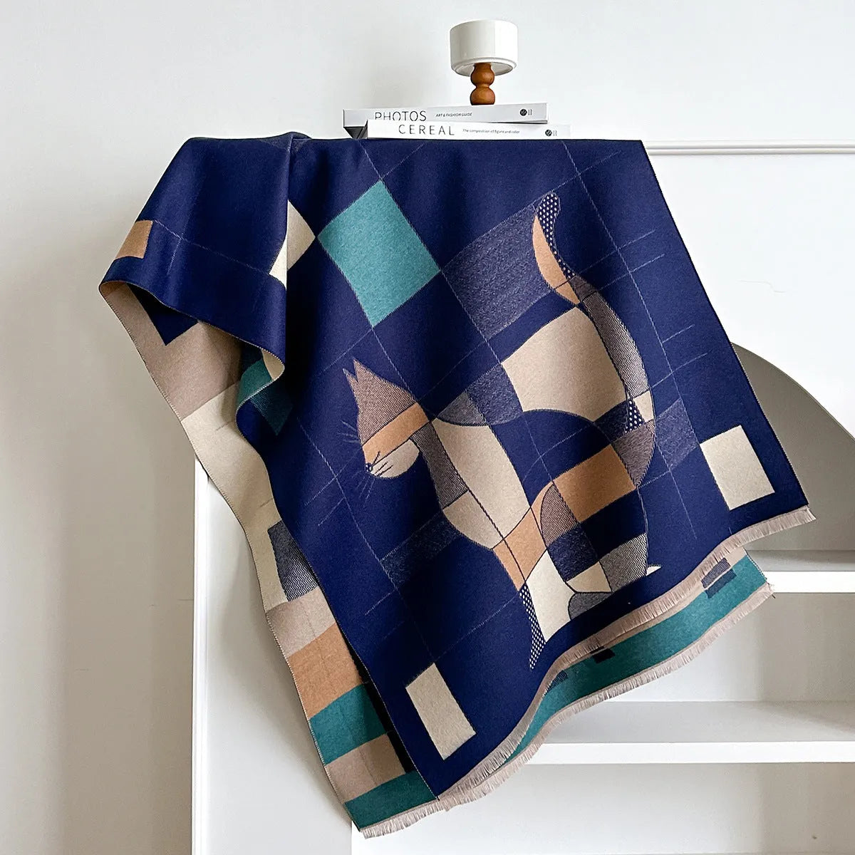 Imitation cashmere scarf in European American style showing 185x65cm dimensions and available colour options