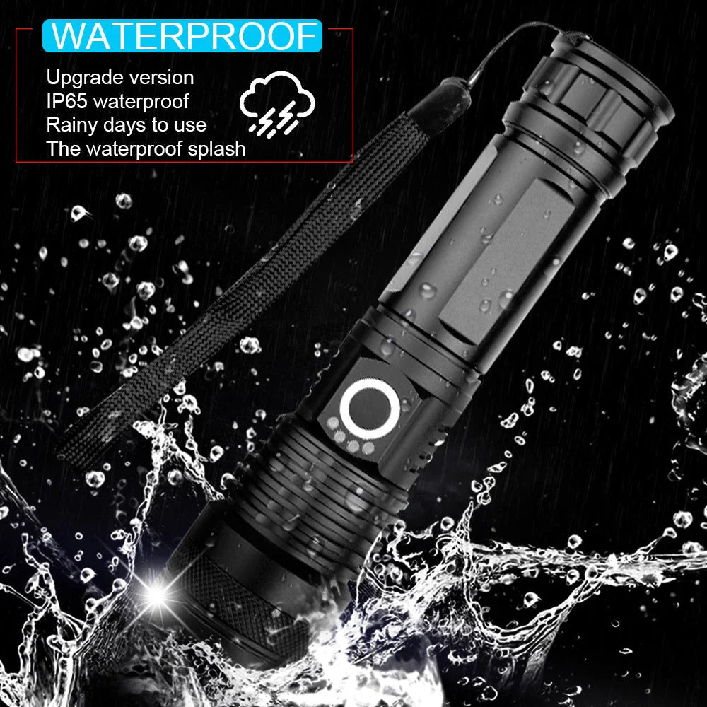 High-Powered Tactical Flashlight with Zoom and USB Charging - Durable, Waterproof, and Rechargeable LED Flashlight