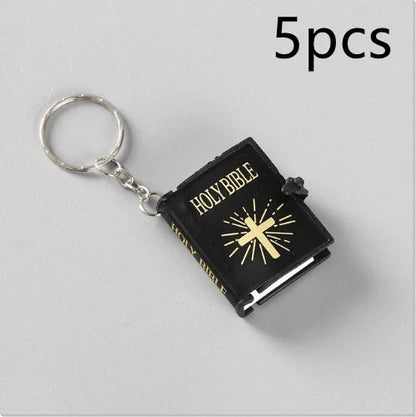 Mini Holy Bible PVC Leather Keychain with Cross Design - Durable and Faith-Inspired