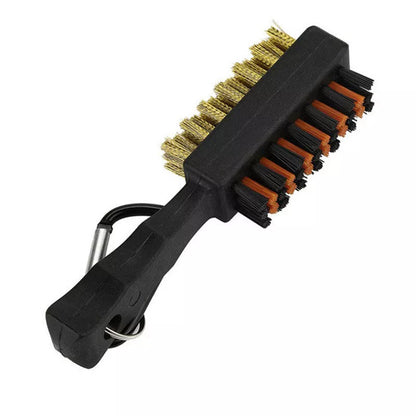 Double-sided golf club cleaning brush with nylon and steel wire sides