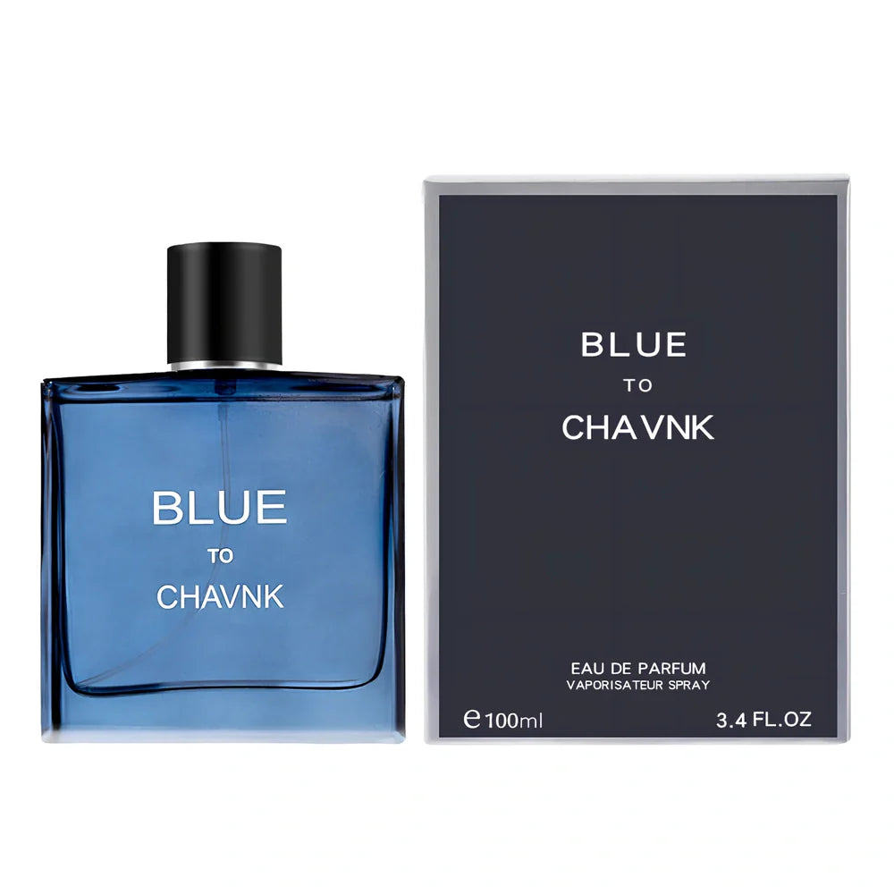 Men's woody citrus perfume bottle in black or blue, 100ml with spray, featuring sandalwood and cedar notes for lasting fragrance