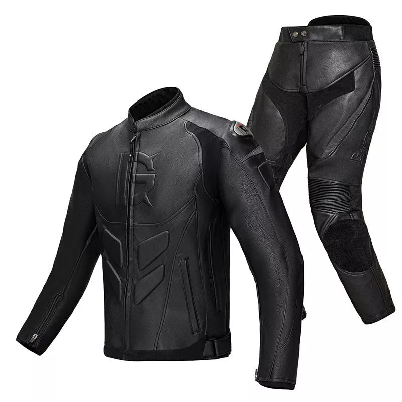 Black wind-proof motorcycle leather pants suit for men and women