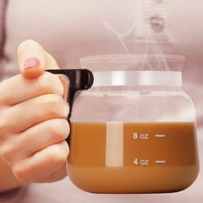 Transparent borosilicate glass coffee maker with silicone cover showing 355-473ml capacity markings
