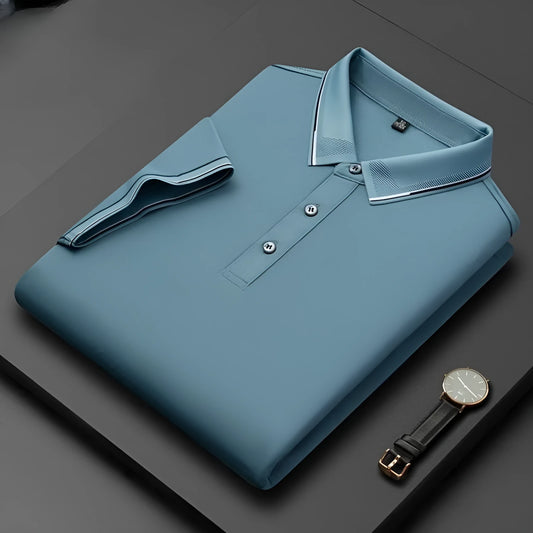A man's mulberry silk short-sleeved T-shirt in a regular fit, shown in a light colour, highlighting its thin fabric.