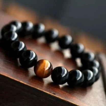 Natural Black Onyx and Tiger Eye Energy Bracelet with elastic rope