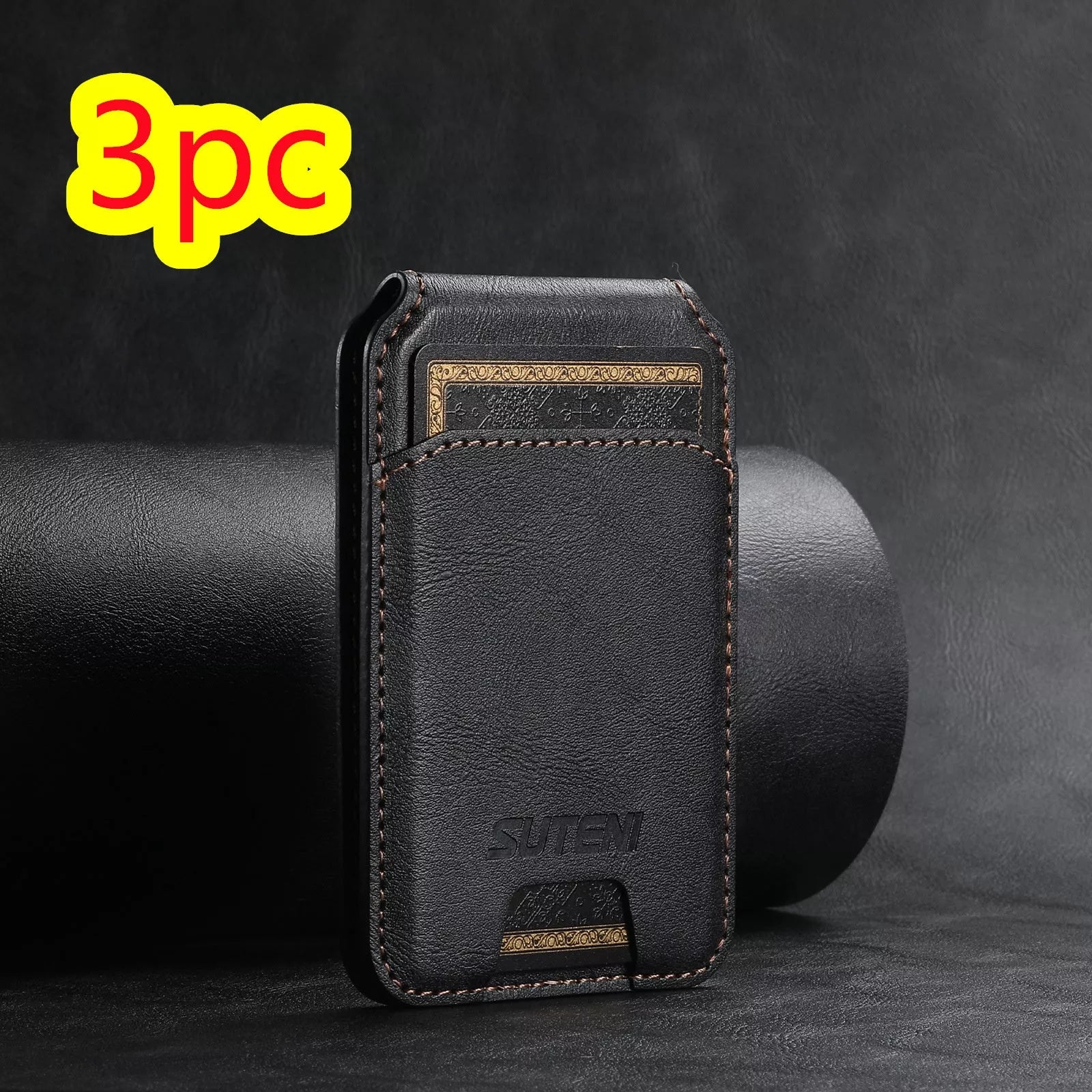 Android universal phone magnetic card holder with MagSafe ring in PU leather