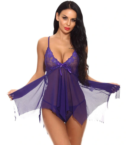 Lace lingerie with 60% spandex, available in black, blue, green, purple, red, rose red colours