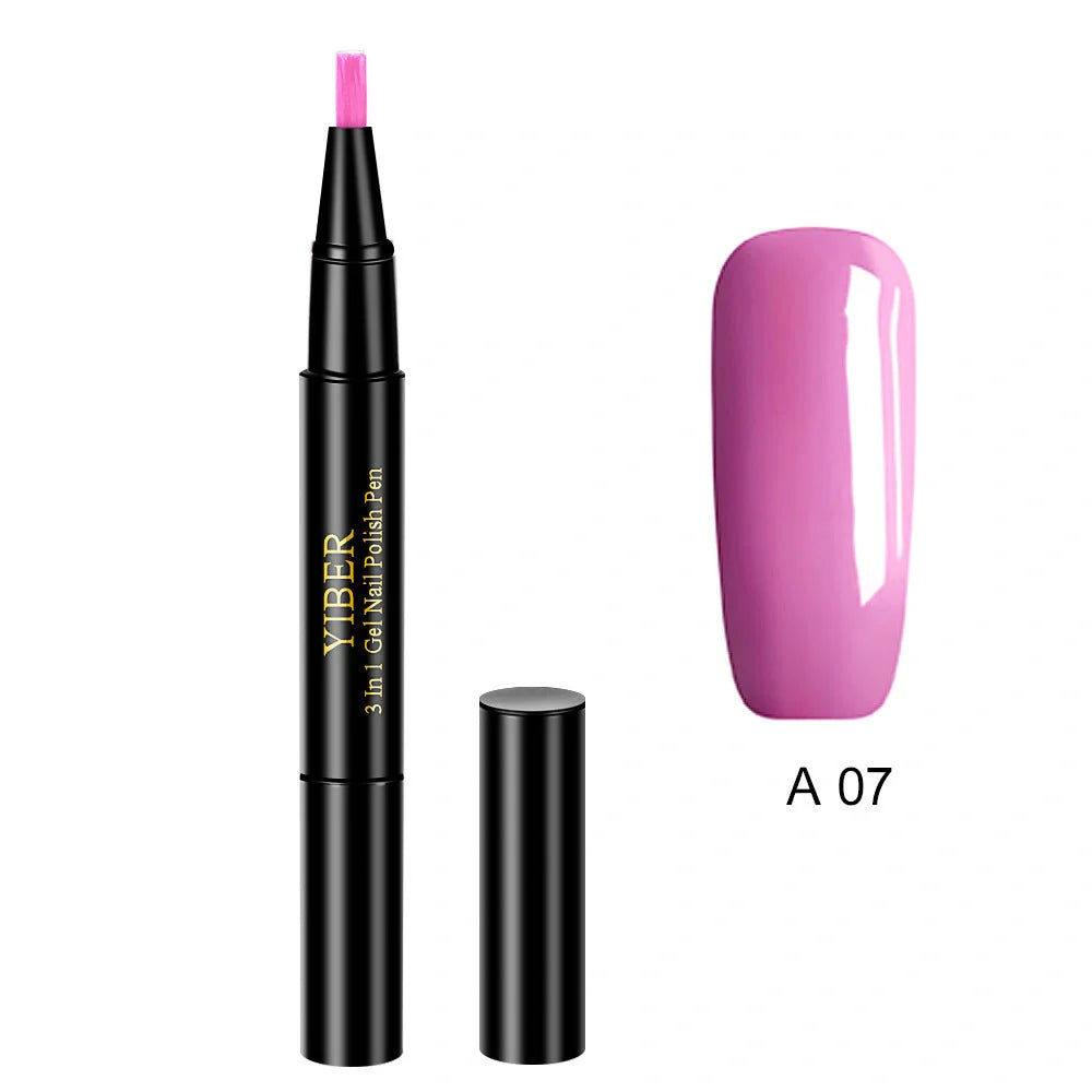 3-in-1 Gel Nail Varnish Pen with Glitter for One-Step Nail Art