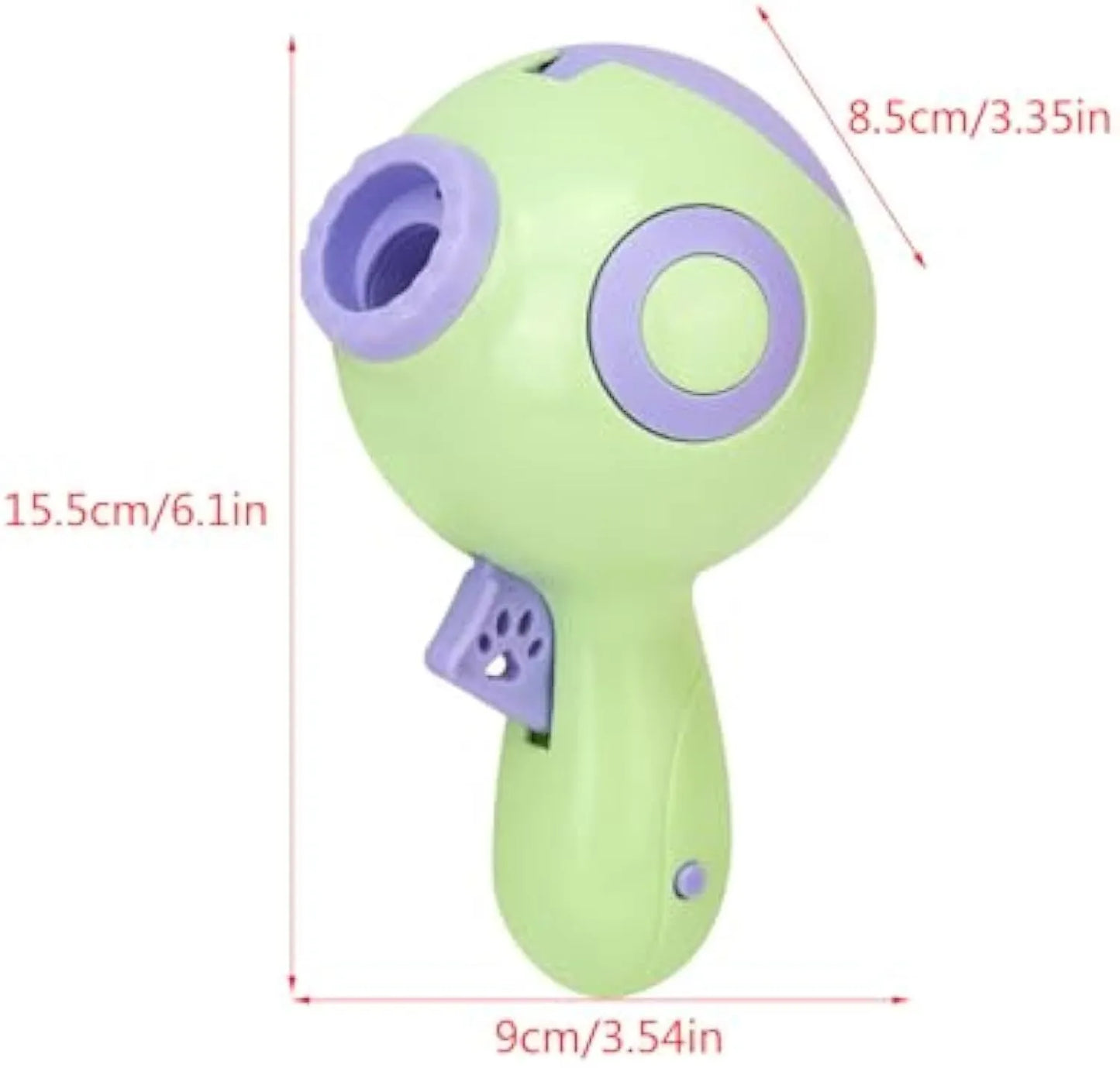 Green interactive dog treat launcher toy with treat dispensing mechanism for training and play