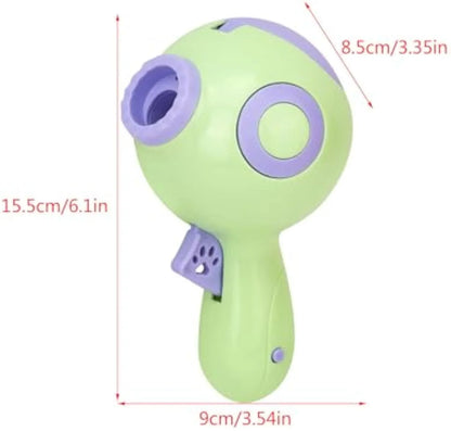 Green interactive dog treat launcher toy with treat dispensing mechanism for training and play