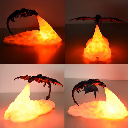 3D printed dragon LED night light with blue colour and fire-breathing illumination effect