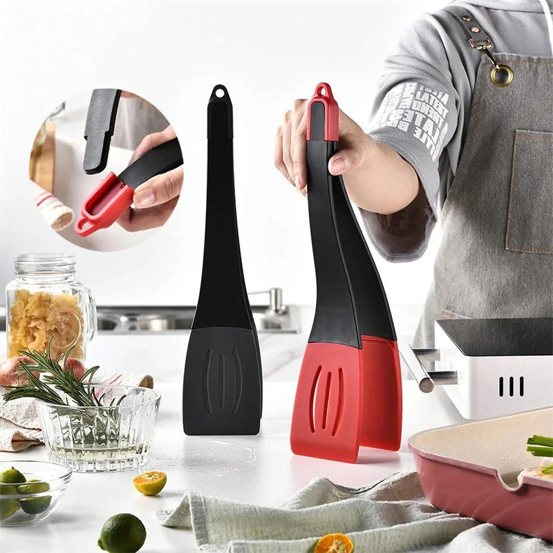 3-in-1 silicone food clip spatula for flipping, scraping, and cooking