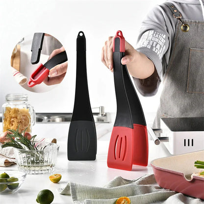 3-in-1 silicone food clip spatula for flipping, scraping, and cooking