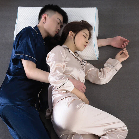 Cozy couple's memory foam pillow with pressure relief groove and cervical support