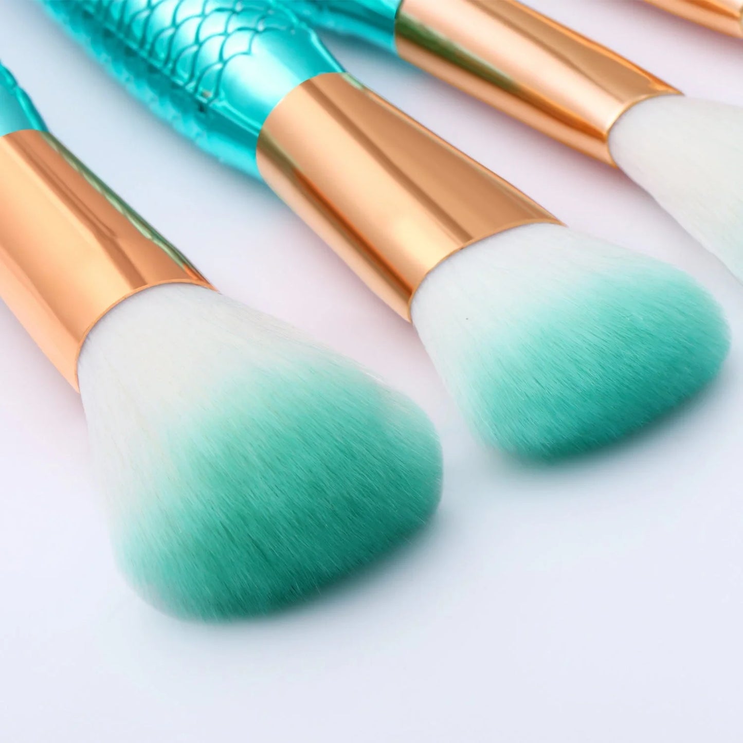 11-piece Mermaid Makeup Brushes Kit with nylon bristles and plastic handles
