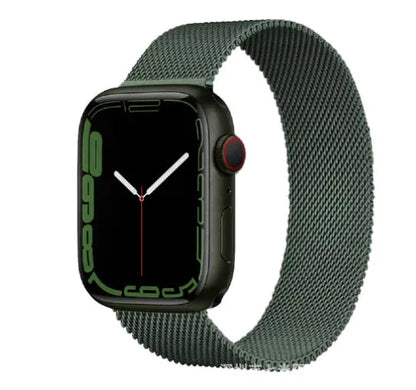 Military green NATO nylon watch strap with stainless steel buckle fitted on a silver watch case