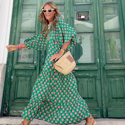 Elegant boho-chic summer dress with floral print in various color options