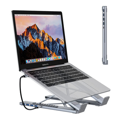 Aluminium alloy folding laptop docking station with multiple ports including HDMI, measuring 24.75cm