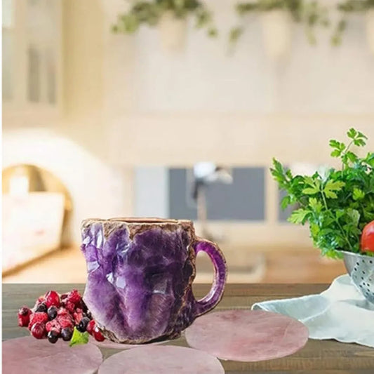 Purple resin coffee mug with 3D crystal pattern showing ergonomic handle and 400ml capacity