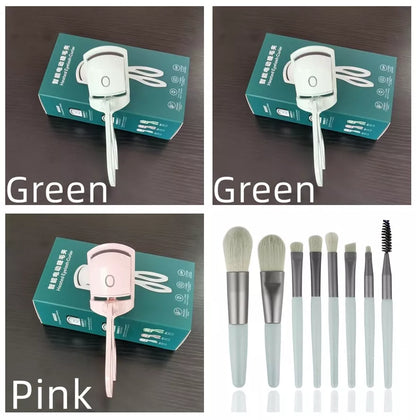 Electric Heating Eyelash Curler in white, pink, and green colors for safe, effective lash curling