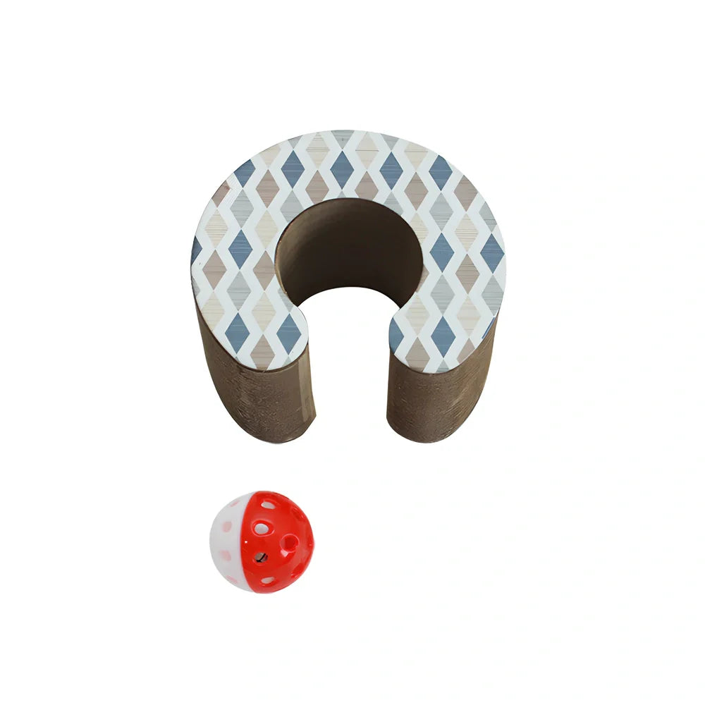 Foldable green cat patterned corrugated paper scratching board with dangling ball, wear-resistant design