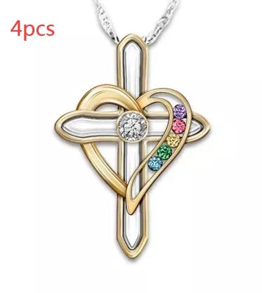 Men's Cross Love colorful imitation gemstone pendant alloy clavicle chain with adjustable length