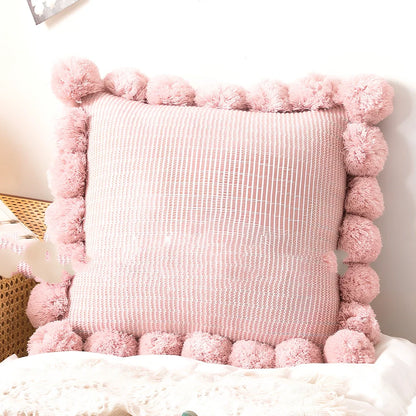 45x45cm knitted throw pillow in beige colour with plain pattern and Nordic design