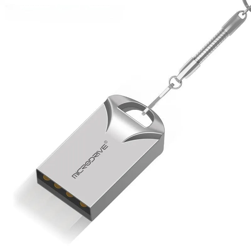 Compact black and silver metal high-speed USB flash drive showing front and side views