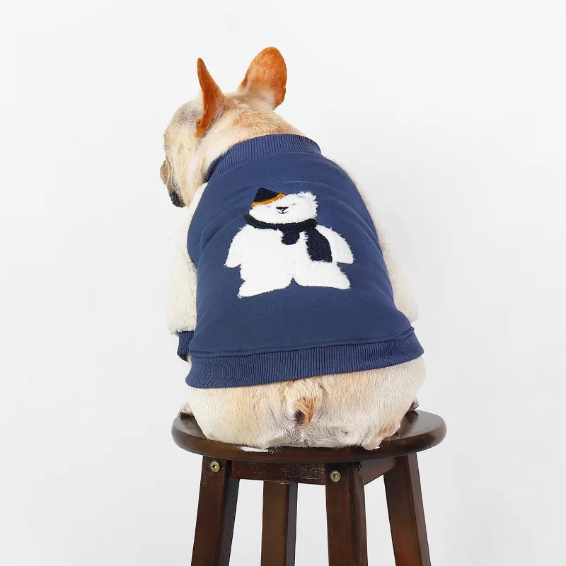 Dark blue fleece-lined dog winter coat in cotton material